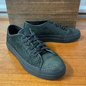 Women By Common Projects Black Leather Reptile Sneaker Size 38EU